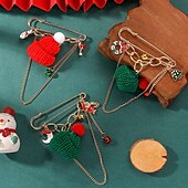 baratos Acessórios para mulheres-broche de pingente de Natal – chapéu de malha festivo, guirlanda, árvore e broche de sino para mulheres