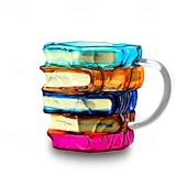 abordables Tazas-Taza con forma de libro pintado, original taza de café con libros pintados en 3D, regalo navideño, taza de café única de cristal con forma de libros apilados, regalo ideal para coleccionistas, lectores, bibliotecarios y amantes de la literatura.