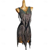 baratos vestido de competição-Dança Latina Vestido Recortes Cristal / Strass Mulheres Espetáculo Treino Sem Manga Alto Elastano