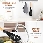 levne Kuchyňské potřeby-Multifunkční špachtle s ergonomickou dřevěnou rukojetí - odolný nepřilnavý kuchyňský nástroj na vaření, servírování, obracení palačinek, míchání polévky, míchání těsta - černá &amp;bílé možnosti