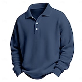 お買い得  メンズ クラシックポロ-男性用 ワッフルポロシャツ ゴルフシャツ カジュアル 祝日 ラペル 長袖 クール 平織り クラシック 秋 春 &amp; 秋 オールシーズン レギュラー ホワイト ライトグリーン ライトブルー ルビーレッド ネイビーブルー パープル ワッフルポロシャツ