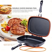 זול סט מטבח-1 יחידות ציפוי טפלון דו-צדדי נון-סטיק &amp;תבנית אפייה - כלי בישול יצוקים עם בישול בלחץ דו-צדדי לחביתות, כריכים, עוף, ברביקיו &amp;עיצוב אלומיניום עמיד יותר למטבחים ביתיים &amp;קמפינג בחוץ,