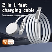 cheap Cell Phone Cables-Wireless Charging for Apple Watch iWatch Magnetic PD Fast Charging 65W 2-in-1 Type-C Cable 20V 3A