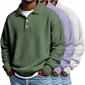 preiswerte Klassisches Poloshirt für Herren-Herren Waffel-Poloshirts Textur Formell Geschäft Klassisch Langarm Mode Einfarbig Einfach 3 Teile Mehrfachpackung Herbst Frühling &amp; Herbst Ganzjahres Lässiger Schnitt 1# 2# 3# 4# 5# 6#