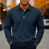 economico Polo classica da uomo-Per uomo Polo Camicia di Velluto a Coste Casuale Sportivo Bavero Manica Lunga Moda Essenziale Tinta unica Testurizzato Bottoni Caldo Autunno Primavera &amp; Autunno Vestibilità regolare Blu Blu scuro