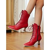  Women's Red Victorian Edwardian Lace-Up Ankle Boots with Kitten Heel and Brogue Detailing - 1920s Retro Steampunk Style Dress Boots for Ladies, Perfect for Parties, Cosplay & Historical Outfit