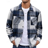 halpa flanellipaidat-Miesten Paita Rento paita Flanellipaita Button Up paita Rubiini Pitkähihainen Skottiruutukuvio Kauluskäänne Katuvaatteet Loma Tasku Vaatetus Puuvilla Muoti Vapaa-aika Mukava