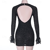 preiswerte Frauen schwarzes Kleid-Damen Minikleid schwarzes kleid Spitzenkleid Elegant Mode Modern Täglich Ferien Ausgehen Normale Passform Leopard Langarm Rundhalsausschnitt Schwarz Herbst Winter