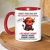 Недорогие Кружки и чашки-Забавная подарочная кружка, кофейная кружка с изображением горной коровы, не злите меня, мультяшное животное, керамическая чашка объемом 11 унций, подарок на день рождения сварливой старушке с