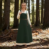 Χαμηλού Κόστους Φορέματα-γυναικεία μεσαιωνική ποδιά βίκινγκ φόρεμα με δεμένη πλάτη τουνίκ σετ φόρεμα 2 τμχ για larp ren faire αποκριάτικο φόρεμα για πάρτι της αναγέννησης