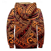 cheap Geometric Pattern-Men's Graphic Hoodie Jacket Fashion Ethnic Casual Long Sleeve Hooded Outdoor Sports Outdoor Going out Light Brown Dark orange Red Orange Brown Pocket Print Fleece Winter Designer S M L XL 2XL 3XL