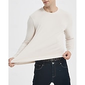 baratos Tops-Men's Baselayer Thermal Shirts Long Sleeve Crew Neck Top Outdoor Thermal Warm Winter Autumn / Fall Polyester Black Khaki Beige Gym Workout Traveling