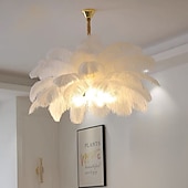 abordables Luces de isla-Lámpara colgante LED Lámpara de araña Precioso extra grande Ramo de plumas de avestruz de 80 cm Lámpara colgante de 5 luces Accesorio de iluminación montado romántico para restaurante Dormitorio