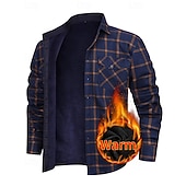 economico camicie di flanella-Per uomo Giacca-camicia Giacca camicia Giacca invernale Plaid Vacanza Abbigliamento quotidiano Bianco Rosso Blu marino Azzurro cielo Manica Lunga Bavero Autunno Inverno Abbigliamento Tasca Frontale