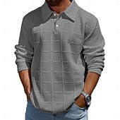 billige Klassisk poloskjorte for menn-Herre Med Tekstur Golf poloskjorter Avslappet Virksomhet Knaphul Langermet Mote Grunnleggende Helfarge rutete Jacquard Høst Vinter Alle årstider Normal Militærgrønn Med Tekstur