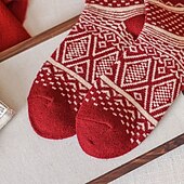 Недорогие Носки-Women's Crew Socks Thick Winter Warm Socks Christmas Outdoor Holiday Plaid Polyester Basic Classic Casual Elastic Warm 1 Pair