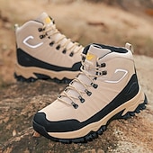 voordelige Winter- en sneeuwlaarzen-beige en zwarte waterdichte wandelschoenen voor heren met antislipzool en warme voering, outdoor trekkingschoenen voor winterkamperen en bergavonturen