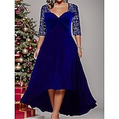 abordables Robe de cocktail-Robe à sequins grande taille pour femmes Couleur unie Col en V Manches 3/4 Printemps Automne Élégante Robe midi Fête Invité de mariage