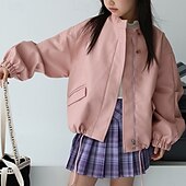 olcso Lányok bőrdzsekik-Gyerekek Lány Fekete bőrdzseki Jakna Tömör szín Divat Cipzár Zseb Szabadtéri Kabát Felsőruházat 4-12 év Ősz Fekete Arcpír rózsaszín