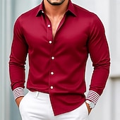 economico Camicie in raso da uomo-Per uomo Camicia Camicia in raso Camicia elegante Camicia casual Camicia con Bottoni Camicia da Ballo Semplice Formale Matrimonio Nero Vino Blu marino Blu reale Manica Lunga Bavero Tutte le stagioni