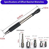 olcso Járműszolgáltatás-6 az 1-ben eltolt hosszabbítókulcs, elektromos racsnis kulcs levehető adapterrel, kompatibilis 1/2", 1/4" és 3/8" dugókulcsokkal, akkus ütvecsavarozó hosszabbító rúd autószerelő szerszámokhoz