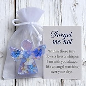 זול פסלים-מזכרת מלאך פרחים מיובשים "אל תשכח אותי", מתנה של מלאך "אל תשכח אותי" עם שקית אורגנזה וכרטיס תנחומים, מתאים לקישוט יפהפה לחלונות, עצי חג המולד, קישוט תלייה לזיכרון