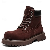 Χαμηλού Κόστους Μπότες εργασίας-Ανδρικά χακί σουέτ μποτάκια εργασίας μέχρι τον αστράγαλο με στιβαρή σόλα και απαλή εσωτερική επένδυση, ελαφριά, casual μπότες εξωτερικού χώρου για φθινοπωρινή και χειμερινή χρήση.