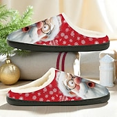 preiswerte Hausschuhe und Flip-Flops für Herren-Herren-Fleece-Hausschuhe mit Weihnachtsmann-Aufdruck, lustige Hausschuhe mit Weihnachts-Cartoon, warme Plüsch-Hausschuhe, perfekt für den Winterurlaub und zum Verschenken