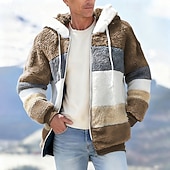 levne Pánské bundy a kabáty-Pánské Zimní bunda Teddy Coat Dovolená Denní Zahřívací Kapsy Fleece Podzim Zima Barevné bloky Módní Šik ven Kapuce Standardní Černá Fialová Vodní modrá Fialová Hnědá Saka