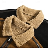 baratos Faux Suede Jackets-Men's Faux Suede Jacket Fleece Jacket Sherpa Jacket Brown Suede Jacket Casual Casual Daily Windbreaker Patchwork Pocket Winter Solid Color Vintage Fashion Shirt Collar Regular Black Brown Jacket