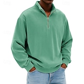 voordelige Basis Sweatshirts-Voor heren Sweatshirt Corduroy Trui met capuchon Stoppen Sweatshirt met kwartrits Wit Opstaande boord Effen Vetoketju Met Textuur Casual Dagelijks Sport &amp; Outdoor Streetwear Stoer Sportkleding Lente