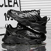 economico Sneakers Casual-Sneakers da uomo color oro metallizzato con suola spessa e finitura riflettente, scarpe da corsa alla moda con lacci per abbigliamento streetwear, da festa e casual