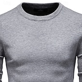 abordables Pull col rond-Homme Pull Côtelé Tricoter Hauts Réguliers Tricoté Coupe ajustée Uni Col ras du cou Tricots Contemporain Occasionnel Tenue quotidienne Vêtement Tenue Automne &amp; Hiver bleu marine M L XL