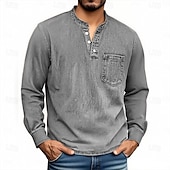 preiswerte Lässiges Henley-T-Shirt-Herren Henley Hemd T-Shirt Langarmshirt Langarm Henley Herbst Winter Retro Mode Designer Nostalgisch Mode Jahrgang Urlaub Straße Ausgehen Schwarz Rosa Marineblau Top T-Shirt für Herren