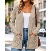 economico Giacche da corsa-Per donna Tinta unita Cardigan lavorato a maglia Autunno Manica Lunga Athleisure Scollo a V All'aperto Viaggio Sportivo Blu Rosa scuro Nero abbigliamento sportivo Abbigliamento sportivo