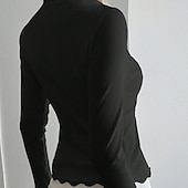 abordables Camiseta lisa-Mujer Blusa Tops elegantes Tops de encaje Tops ajustados Frunce Sayo Ribete de encaje Plano Elegante Vintage damas Manga Larga Escote en Pico Tops regulares Diario Trabajo Festivos Negro Blanco Vino