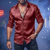 cheap Men's Smart Casual Shirts-Men's Shirt Casual Shirt Button Up Shirt Prom Shirt Black Wine Purple Gold Long Sleeve Plain Textured Lapel Party Daily Jacquard Clothing Apparel Fashion Smart Casual