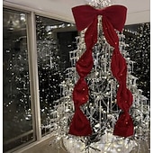 abordables Lazos &amp; Cintas-Lazos grandes de 1,8 m para árbol de Navidad, lazo grande de terciopelo rojo y blanco para adorno de árbol, repisa de ventana, repisa de pared, decoración de interiores, hogar, habitación, fiesta, San Valentín, Navidad.