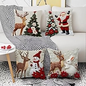 お買い得  クリスマスの寝具-クリスマス用枕カバー、トナカイ柄リネンソファクッションケース &amp;ウサギ、ホリデーボヘミアン装飾クッション、お祝いの室内装飾用