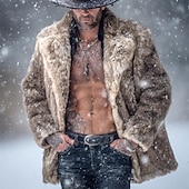 billiga Herrjackor och -rockar-Herr Vinterjacka Fuskpälskappa Semester Dagligen Håller värmen Fleece Vinter Slät Mode Streetwear Kavajslag Normal Kamel Jacka