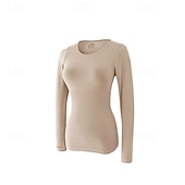 billige Sett og Én-Biter-Dame Basislag Topp Varmt undertøy Topper Vinter Rishvit Svart Treningsklær Løp Trening Fleece-fôret Ultramyk Langermet Sport Sportsklær