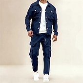 Χαμηλού Κόστους Cargo Jackets-Ανδρικά Ελαφρύ μπουφάν Μπουφάν Cargo Casual Jacket Σετ Διακοπές Καθημερινά Αναπνέει Τσέπη 2 τεμάχια Άνοιξη Φθινόπωρο Σκέτο Μοντέρνα Κλασσικό Πέτο Κανονικό Μαύρο Βαθυγάλαζο Χακί Σακάκια