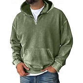 abordables sweats à capuche basiques pour hommes-Homme Sweat à capuche Sweat à capuche quart zippé Noir Vin Vert Véronèse Bleu Violet À capuche Uni Avec Poches Sport &amp; Loisir Quotidien Fête Polyester Streetwear Basique Occasionnel Printemps Automne