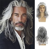 olcso Férfiparókák-hosszú, hullámos, barna parókák férfiaknak szintetikus, hőálló cosplay halloweeni jelmez paróka világosbarna