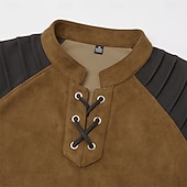 baratos camisetas básicas-Homens Camiseta Camisa Henley Manga Longa Colarinho Chinês Outono Inverno Primavera &amp; Outono Bloco de cor Vintage Diário Casual Cordões Ao ar livre Casual Roupa Esportiva Marron Escuro cáqui Cinzento