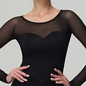 cheap Competition Wear-Women's Ballroom Dance Dress Layered Ruffle Mesh Long Sleeve Elegant Tango Waltz Foxtrot Competition Performance Gown – Black