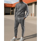 voordelige Trainingspakken-Voor heren Trainingspak Joggingpak Trainingspaksets Volledige ritssluiting Kleurenblok Sportoutfits Herfst winter Zwart Geel Voor buiten Reizen Sportief Warm Lange mouw Sport Sportkleding