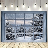 olcso Faliszőnyegek-havas táj ablakmintás gobelin, nagyméretű fali faldekoráció, fotóháttér szövet, lakberendezés hálószobába, nappaliba vagy irodába