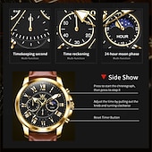 cheap Quartz Watches-The New Olevs Brand Men&#039;S Business Watch With Luminous Small Three Hands Moon Phase Display Multi-Functional Chronograph Three-Eye Casual Waterproof And Fashionable Quartz Watch Men&#039;S Sports Wrist