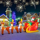 お買い得  ランドスケープライト-12FT 照明付きのSanta Clausとそり、3頭のトナカイ付きの屋外装飾ホリデーデコレーション、パーティー、庭、芝生用